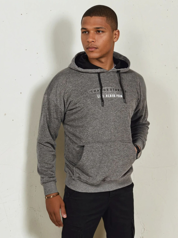 Bluza męska z nadrukiem żółta Dstreet BX5716 Barva: Šedá - tmavě, Velikost: XL