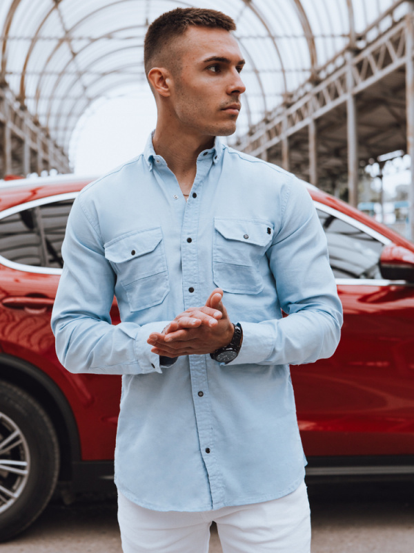 Pánská džínová košile Barva černá DSTREET DX2373 Barva: Modrá - světle, Velikost: XXL