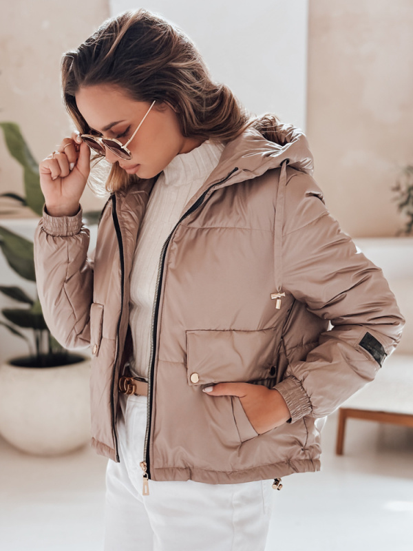 Dámská prošívaná bunda s kapucí ARON camelová Dstreet TY4398 Velikost: L