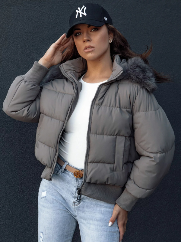 Dámská zimní prošívaná bunda s kožešinou COLDPACK tmavě šedá Dstreet TY4428 Velikost: XL