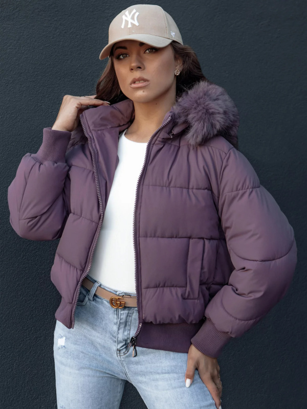 Dámská zimní prošívaná bunda s kožešinou COLDPACK fialová Dstreet TY4431 Velikost: XL