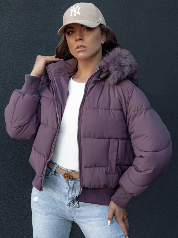 Dámská zimní prošívaná bunda s kožešinou COLDPACK fialová Dstreet TY4431 Velikost: XL