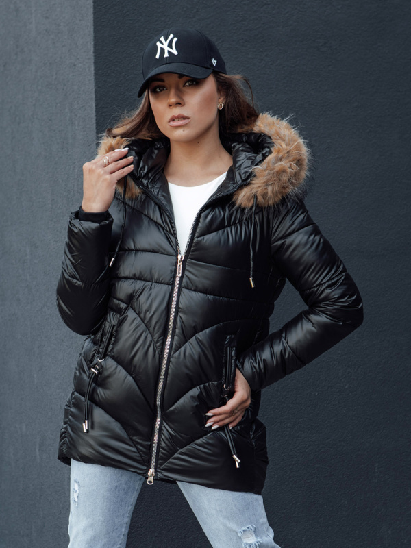 Dámská zimní bunda s kapucí a kožíškem WINTERCHIC Dstreet TY4435 Barva: Černá, Velikost: XXL