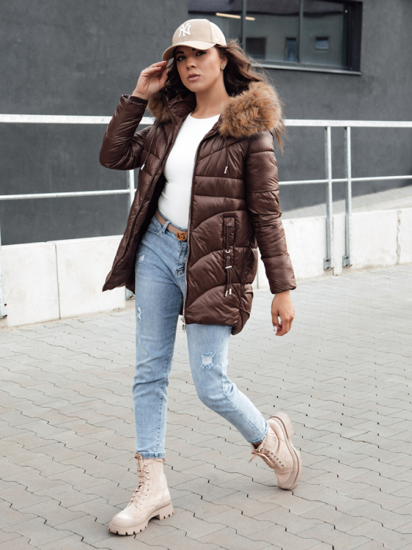 Dámská zimní bunda s kapucí WINTERCHIC kávová Dstreet TY4458 S