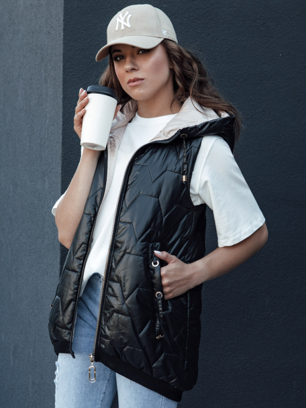 Dámská prošívaná vesta s kapucí COLINE černá Dstreet TY4462 XL