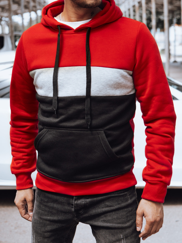 Pánská mikina s kapucí Dstreet BX5812 Barva: Červená, Velikost: XXL