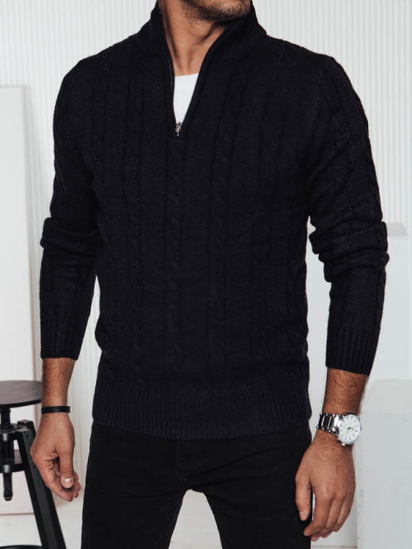 Pánský svetr s rozepínacím límcem černý Dstreet WX2265 3XL