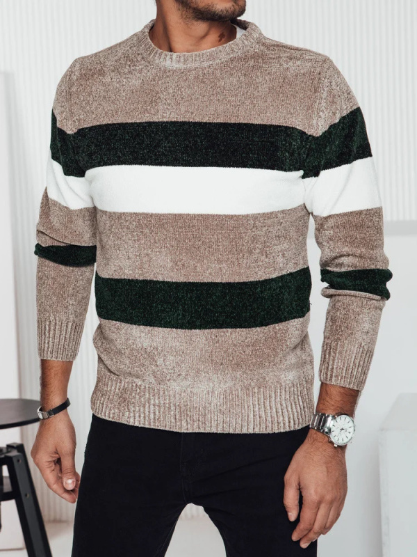 Pánský pruhovaný svetr hnědý Dstreet WX2242 XXL