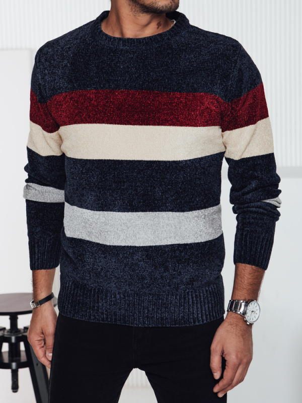 Pánský svetr s pruhy tmavě modrý Dstreet WX2240 XL