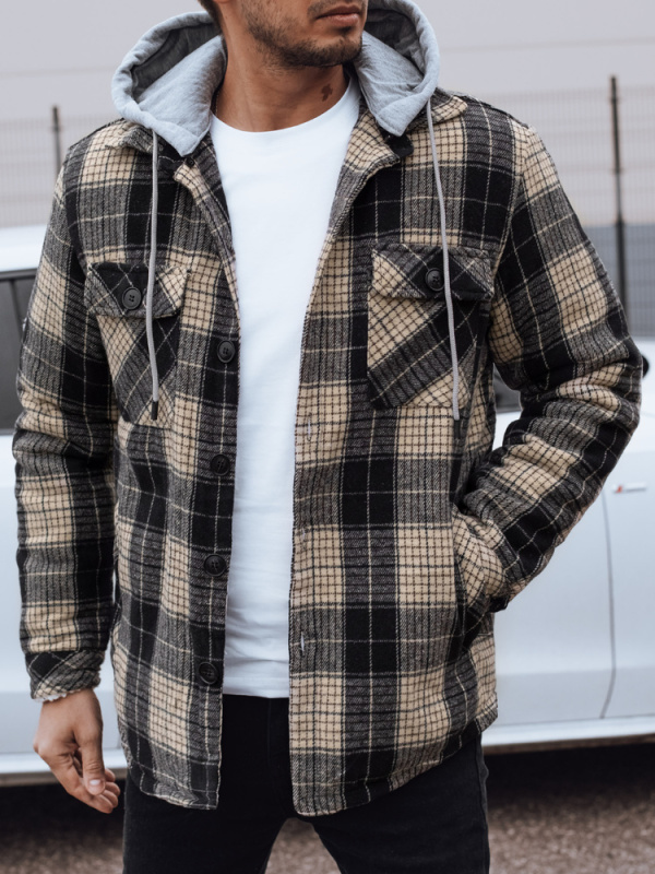 Pánská zateplená bunda s kapucí béžová Dstreet TX4957 L