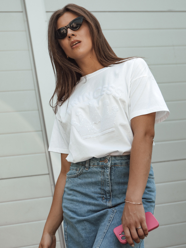 Dámské tričko basic PRINCY Barva Bílý DSTREET RY2647 Barva: Bílá, Velikost: M/L