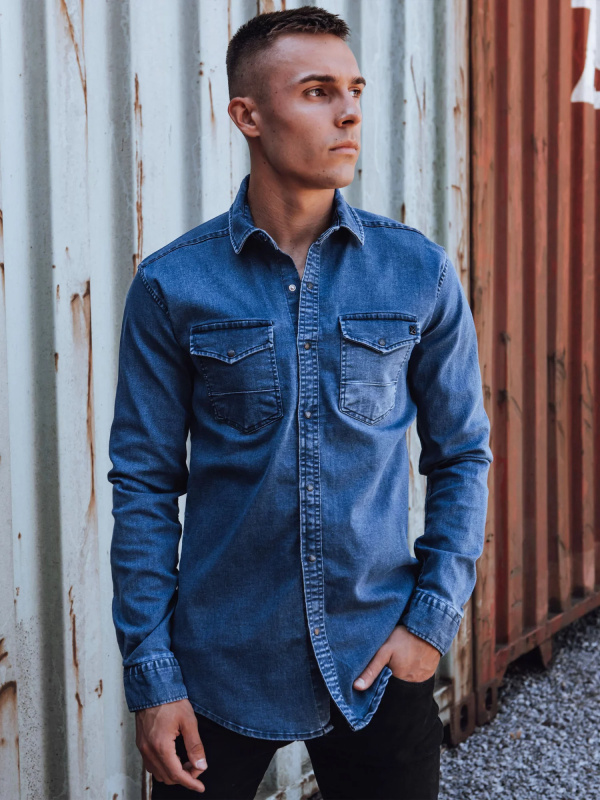 Pánská džínová košile modrá Dstreet DX2589 XXL