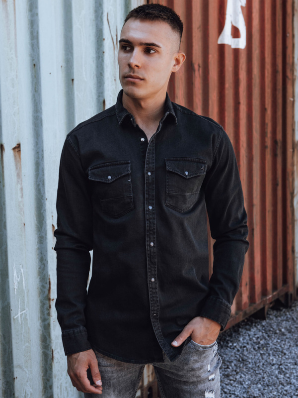 Pánská džínová košile černá Dstreet DX2586 S