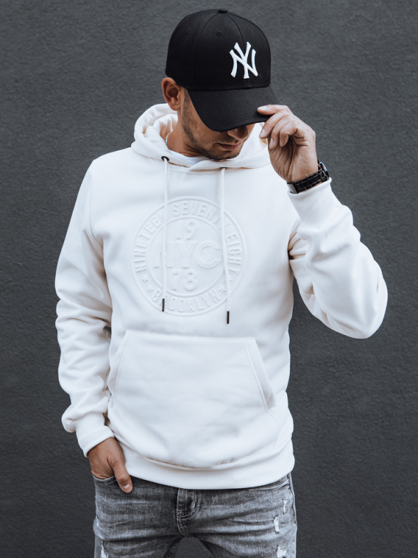 Pánská mikina s kapucí bílá Dstreet BX5786 Barva: Bílá, Velikost: M