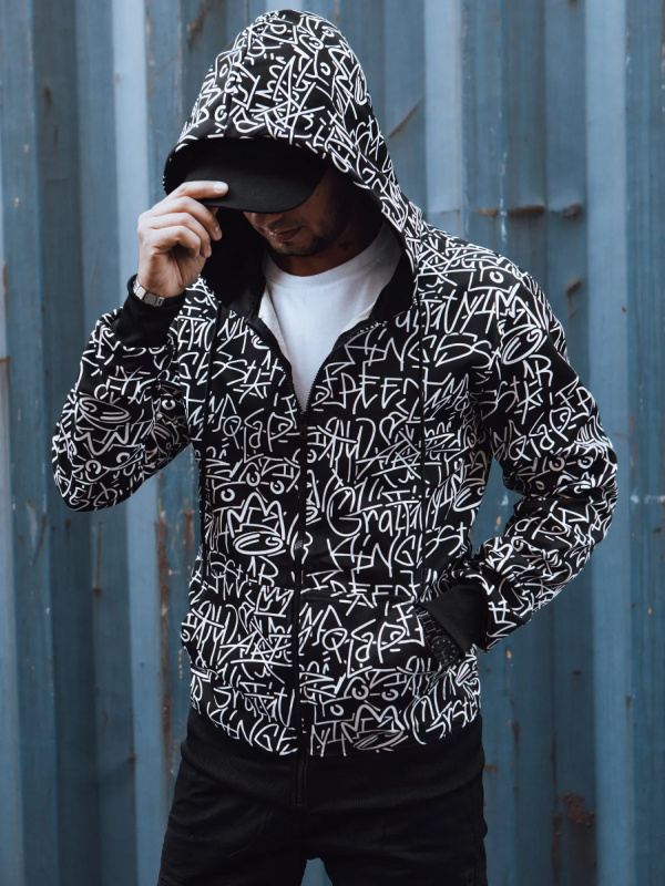 Pánská rozepínací mikina s potiskem černá Dstreet BX5744 XXL