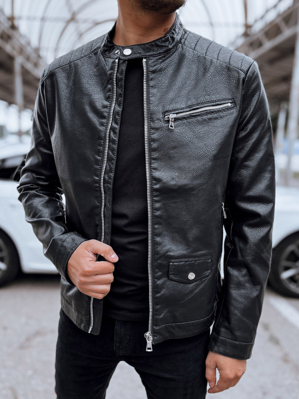 Pánská kožená bunda černá Dstreet TX4711 Barva: Černá, Velikost: M