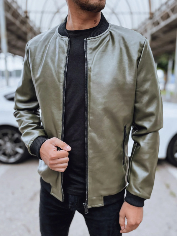 Pánská kožená bunda bomber zelená Dstreet TX4707 Velikost: M