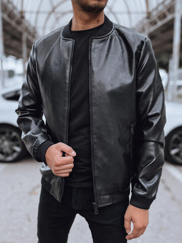 Pánská kožená bunda bomber černá Dstreet TX4706 Velikost: M