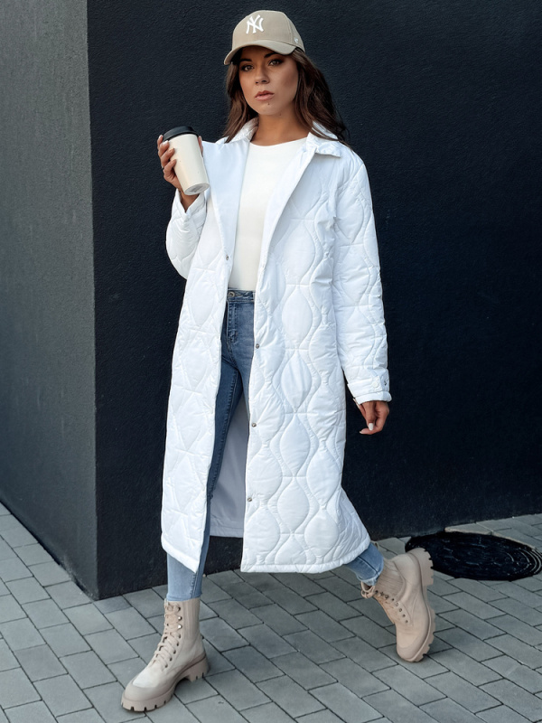 Dámský prošívaný dlouhý kabát TRENDIFY bílý Dstreet TY4380 Velikost: L