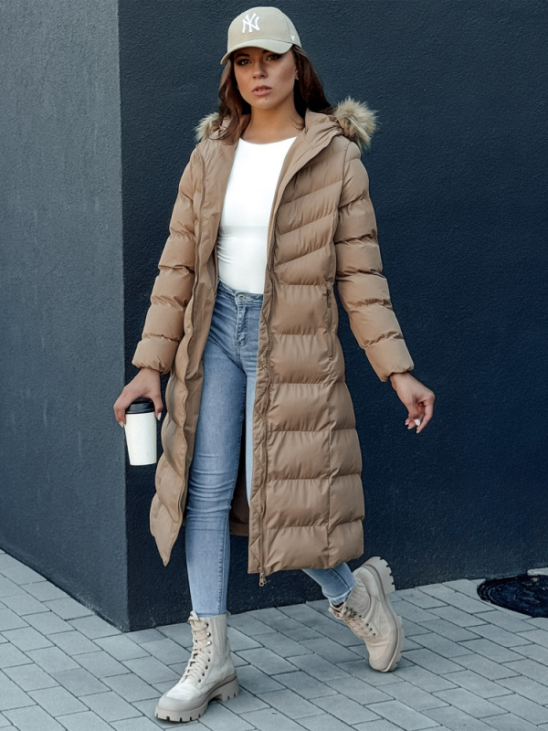 Dámská dlouhá bunda LUXWARM Dstreet TY4374 Barva: Béžová, Velikost: M