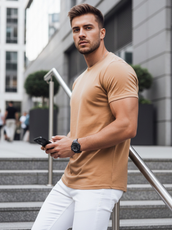 DStreet pánské tričko bez potisku, kawové