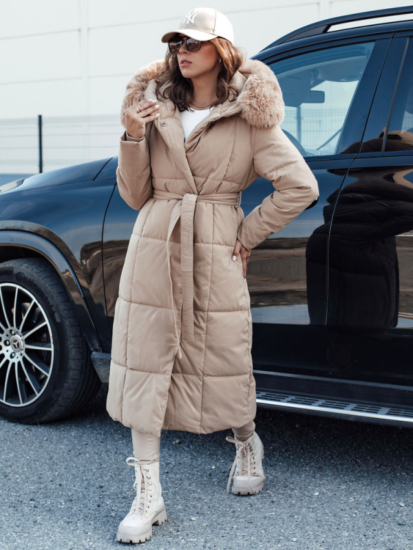 Dámská prošívaná dlouhá bunda GLAMWARM béžová Dstreet TY4559 Velikost: XL