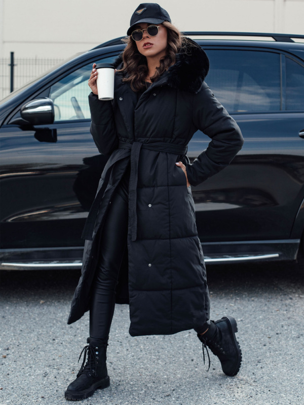 Dámská dlouhá prošívaná zimní bunda GLAMWARM Dstreet TY4559 Barva: Černá, Velikost: XL