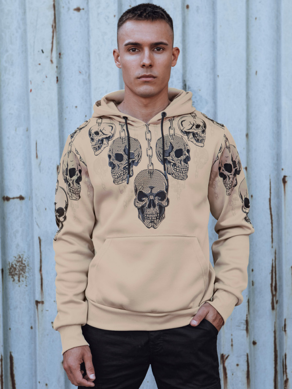 Pánská mikina s kapucí bílá Dstreet BX5840 Barva: Béžová, Velikost: XL