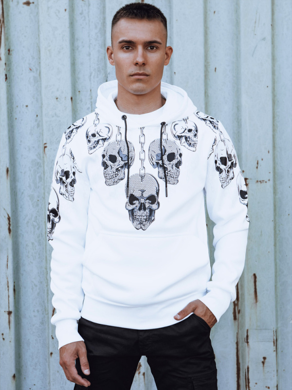 Pánská mikina s kapucí bílá Dstreet BX5840 Barva: Bílá, Velikost: XL