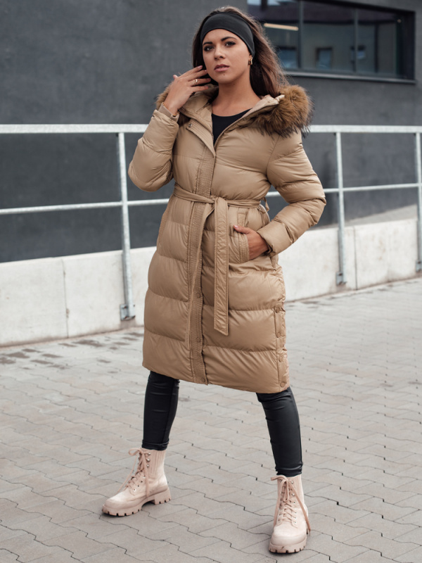 Dámská zimní prošívaná bunda s kožešinou STYLEBELLA béžová Dstreet TY4609 Velikost: L