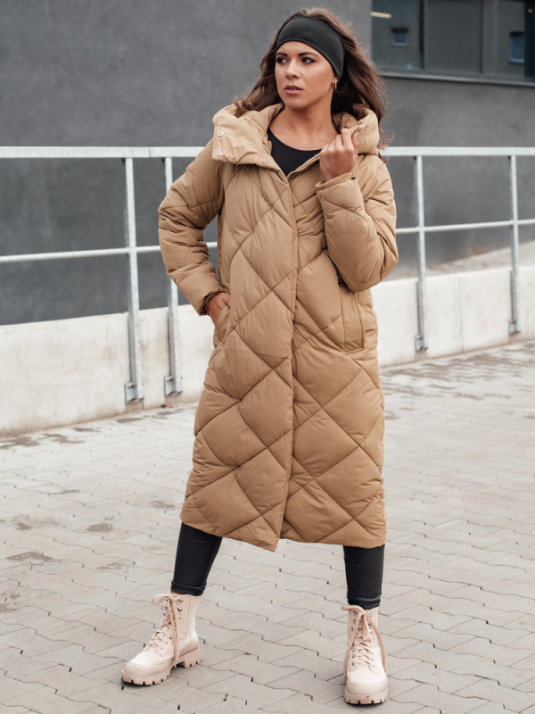 Dámská zimní prošívaná bunda s kapucí FEMACOAT béžová Dstreet TY4592 Velikost: XL