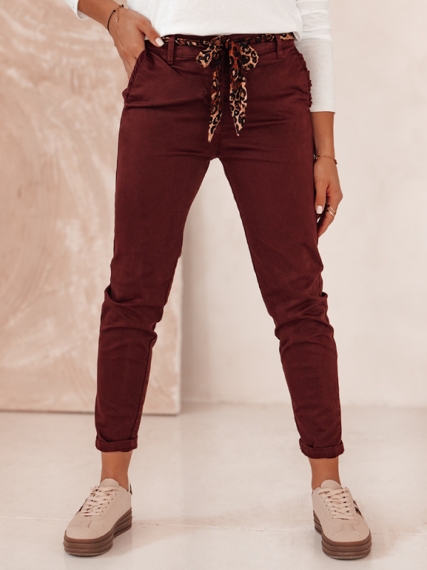 Dámské džíny s páskem CHARMYOU Dstreet UY2269 Barva: Bordó, Velikost: M