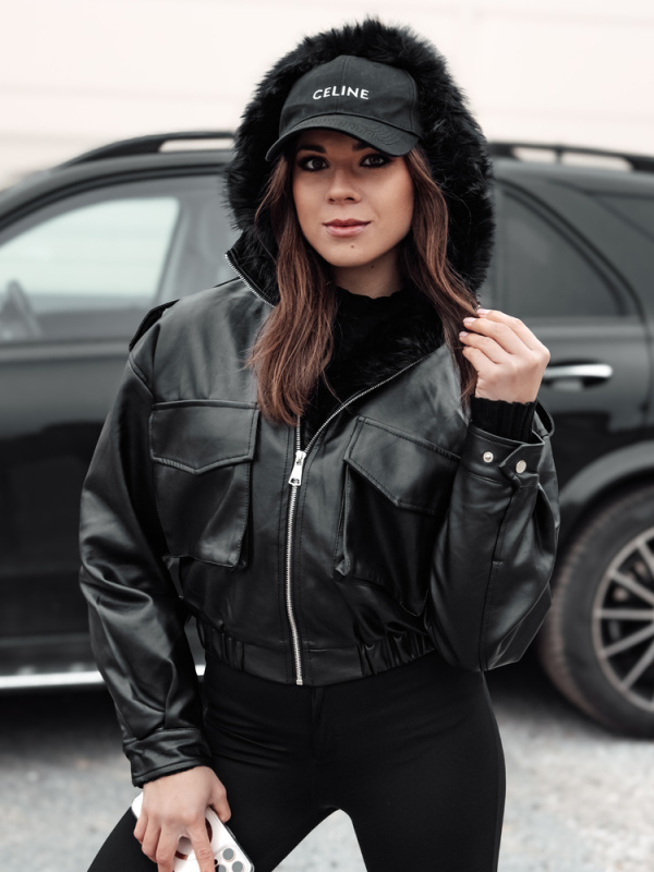 Dámská kožená bunda s kožešinou SOFTREBEL černá Dstreet TY4762 L / XL