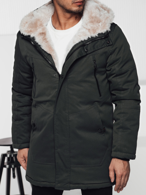 Zimní pánská parka s kapucí zelená Dstreet TX4966 XXL / 54