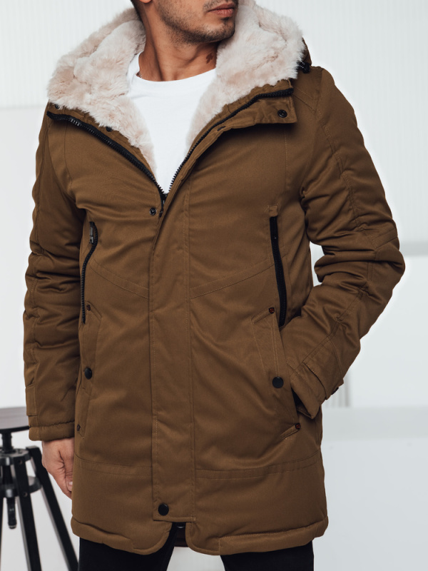 Pánská zimní bunda parka s kapucí tmavě béžová Dstreet TX4964 L/50
