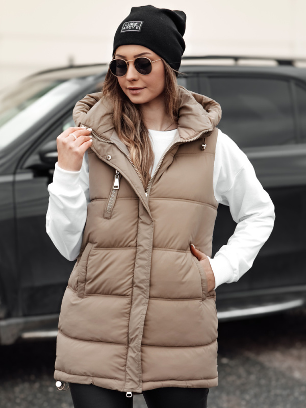 Dámská prošívaná vesta s kapucí VESTICA Dstreet TY4780 Barva: Béžová, Velikost: M