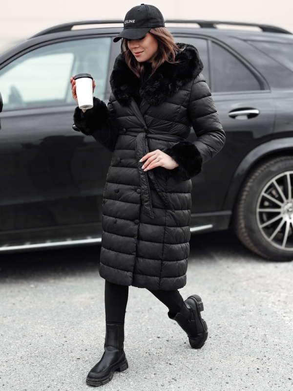 Dámská prošívaná dlouhá bunda ZAELEGANTE černá Dstreet TY4779 M