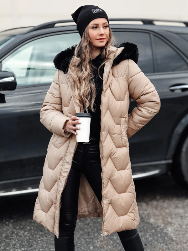 Dámská zimní prošívaná dlouhá bunda WINTERACT béžová Dstreet TY4777 S