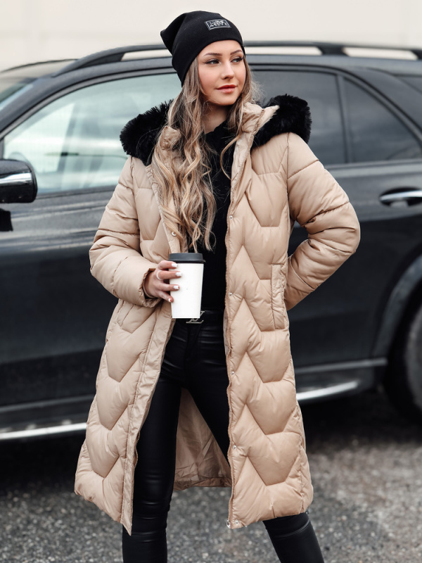 Dámská zimní prošívaná dlouhá bunda WINTERACT béžová Dstreet TY4777 M
