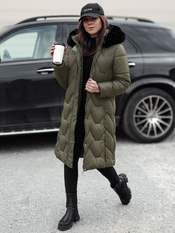 Dámská zimní prošívaná dlouhá bunda WINTERACT zelená Dstreet TY4776 S