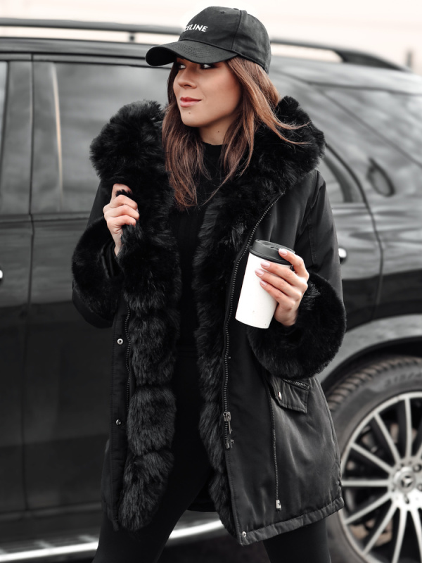 Dámská zimní parka s kožešinou CHARMFUR černá Dstreet TY4769 XL