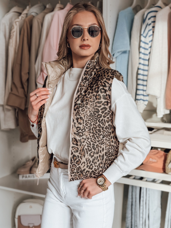 Krátká dámská vesta oboustranná CHIPUFF Dstreet TY4821 Barva: Hnědá, Velikost: XL