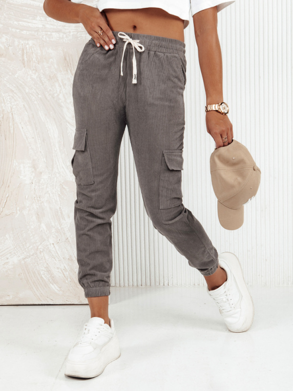 Dámské pruhované kalhoty CHICCORD beige Dstreet UY2174 Barva: Šedá - tmavě, Velikost: XL/XXL