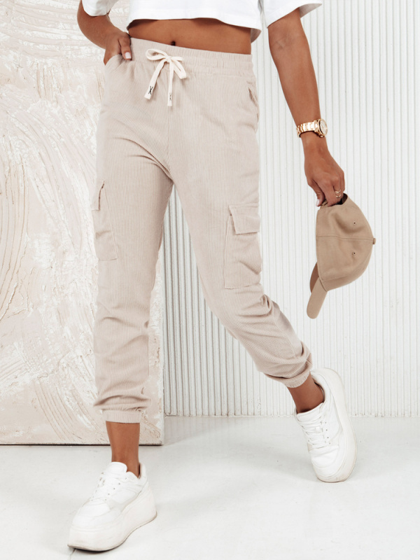 Dámské pruhované kalhoty CHICCORD beige Dstreet UY2174 Barva: Béžová, Velikost: L/XL