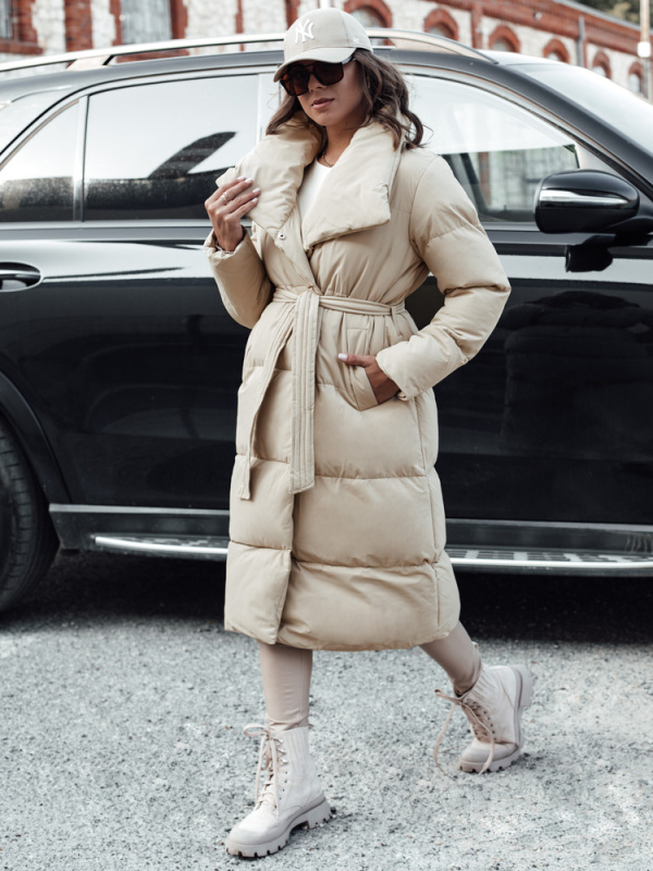 Dámský zimní dlouhý prošívaný kabát FAVI béžový Dstreet TY4572 Velikost: M