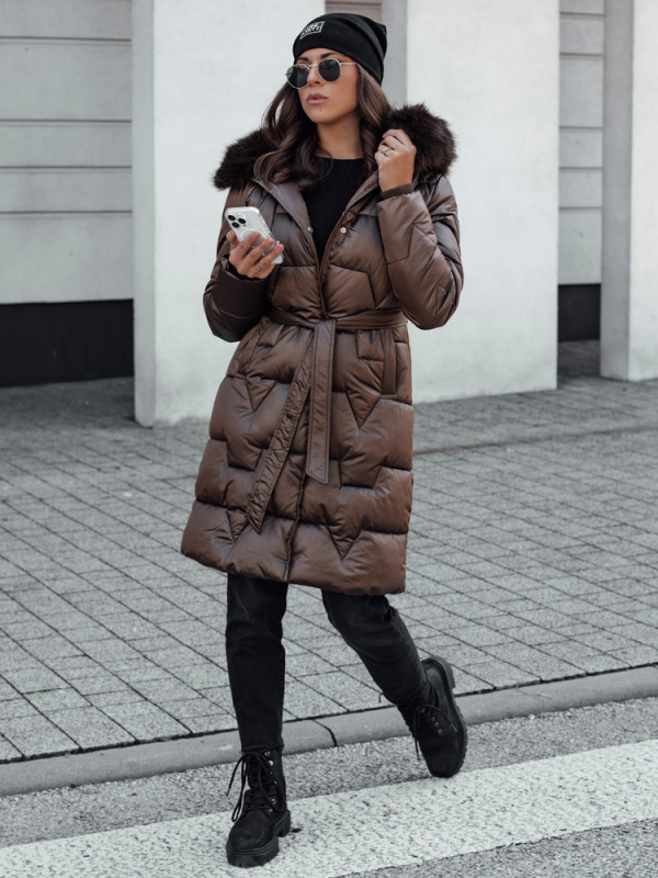 Dámská dlouhá zimní bunda s kapucí STYLOWQ Dstreet TY4630 Barva: Béžová, Velikost: L