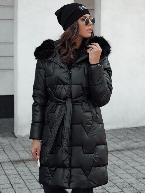 Dámská dlouhá zimní bunda s kapucí STYLOWQ Dstreet TY4630 Barva: Černá, Velikost: M