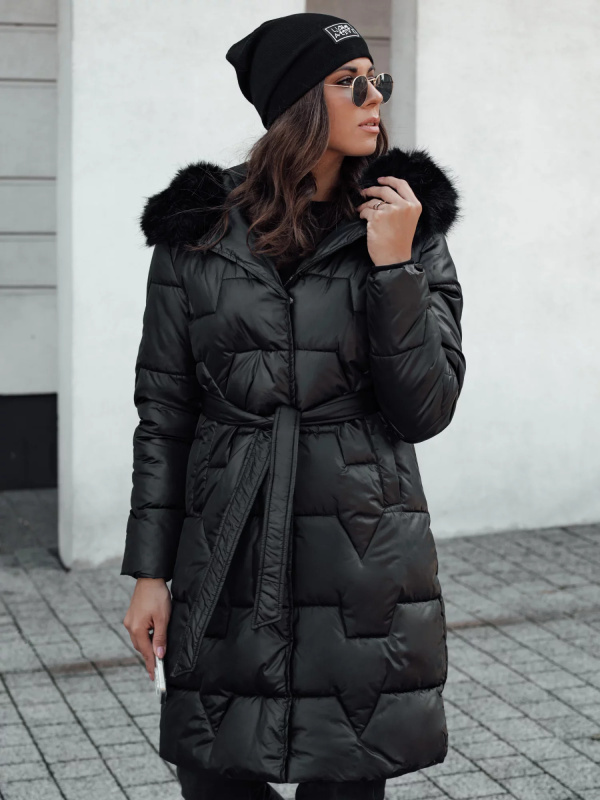 Dámská zimní bunda STYLOWQ dlouhá prošívaná s kožešinou černá Dstreet TY4631 Velikost: L