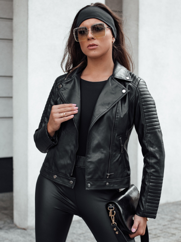 Dámská kožená bunda ramoneska krátká černá Dstreet TY4634 XL
