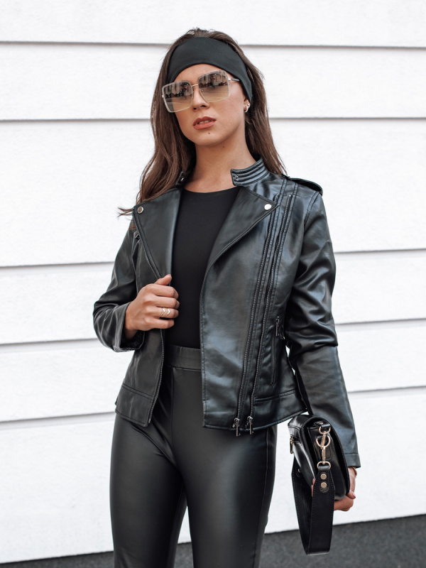 Dámská koženková bunda ramoneska RAVENIX Dstreet TY4635 Barva: Černá, Velikost: S